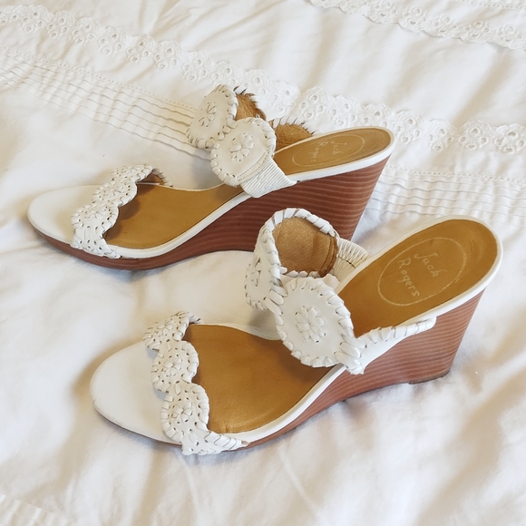 Jack Rogers Luccia Platform Medallion Wedge Sandals Slides White Sz 8 - Picture 3 of 6